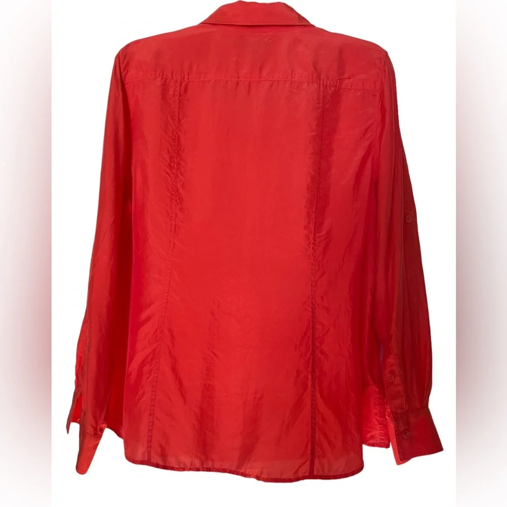 TOMMY BAHAMA CORAL 100% SILK BLOUSE Size XL Long Sleeved Button Down - Picture 8 of 14